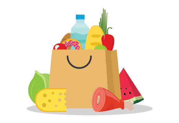 illustration of food in paper grocery bag