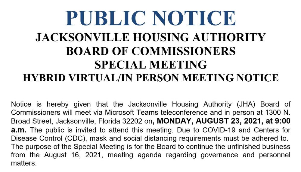 Flyer for the 8/23/2021 Special Meeting all of the copy is on this page